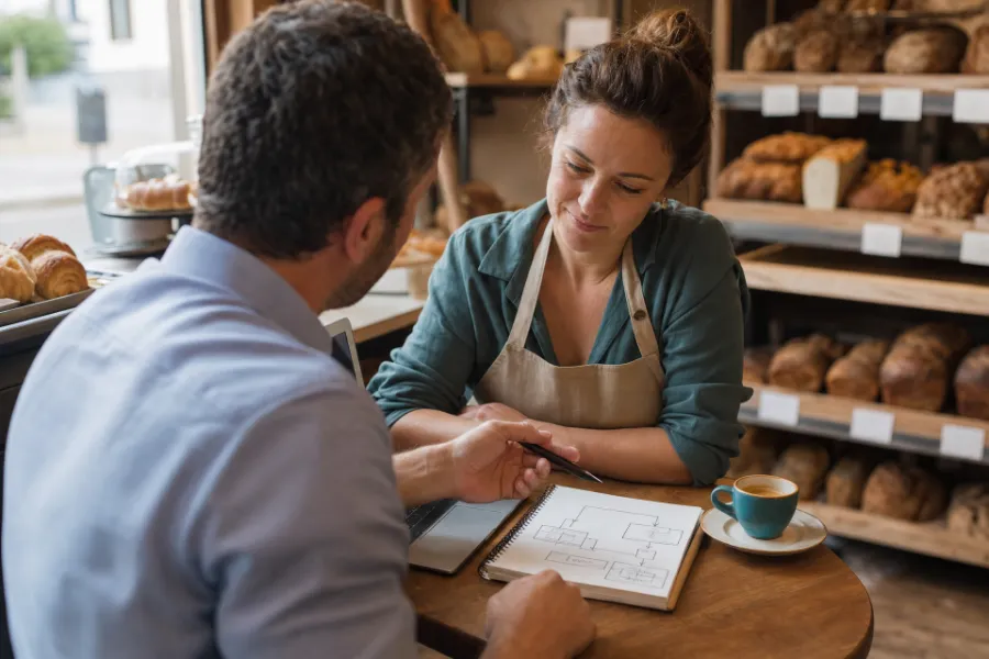 Mapping out a bakery owner's daily busywork during a workflow assessment